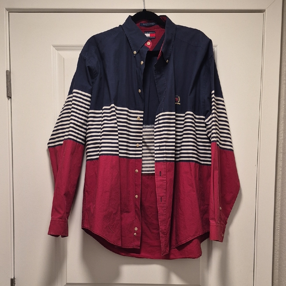 Tommy Hilfiger Vintage Navy and Red Striped Shirt